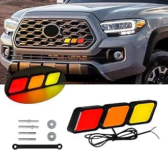 Tri-Color Grille Badge Emblem LED Light Car Truck Badge Emblem lamp Fit for Tacoma 4Runner Tundra Sequoia Rav4 Highlander Decoration Accessories (Diamond)