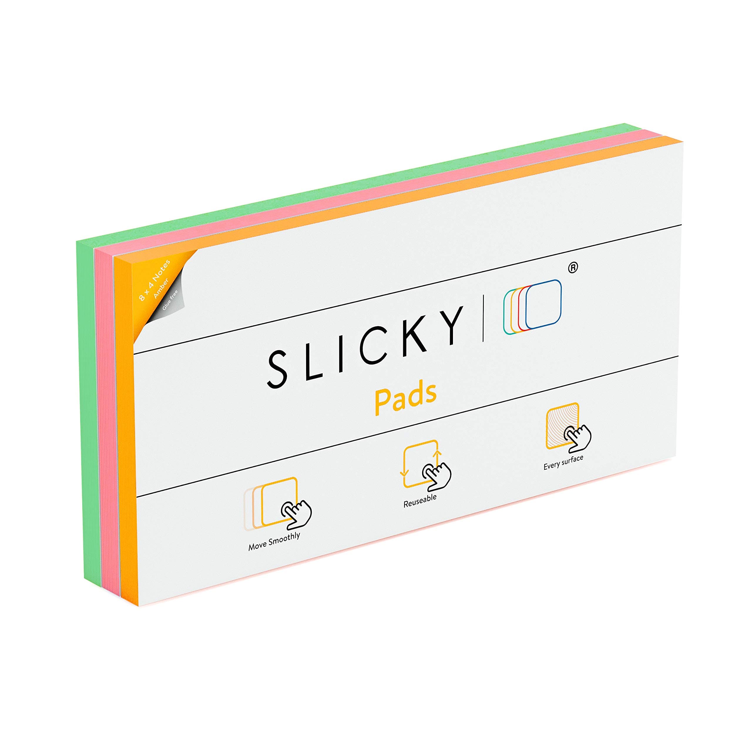Glue Free Static Cling Sticky Notes - Double-Sided Notes | Stick to Any Surface | Slideable | Recyclable Note Pads (Pad 8x4 Pastel, 3 Pads