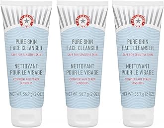 First Aid Beauty - Pure Skin Face Cleanser, Effectively Removes Makeup, Dirt, & Impurities, Gentle Cleanser Leaves Skin Soft & Supple, Fragrance Free, 2 oz, 3 ct
