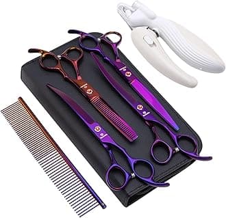 8.0 in 9CR Titanium Professional dog grooming scissors set,Grooming Scissors for Dogs Cats,Pet nail clippers,Shears, Straight,Curved,Thinning Shears,Comb for Full Body,Face, Nose,Ear,Paw