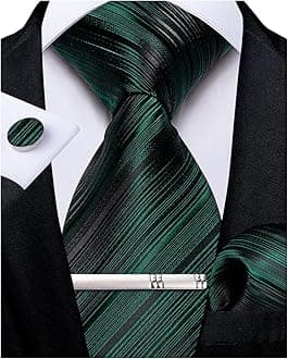 Mens Striped Tie Silk Woven Necktie and Pocket Square Cufflinks Tie Clip Set Wedding Business Formal Gift Tie for Men