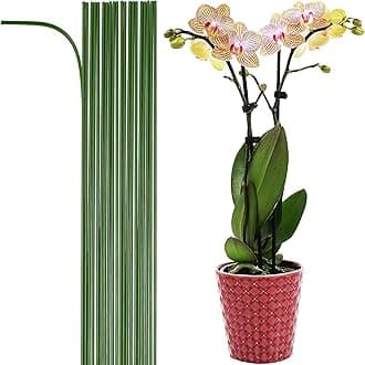 20-PCs 24" Plastic Coated Orchid Stakes for Plants Support, Bendable Orchid Support Stakes - Green Long
