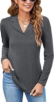 Rapbin Women's Polo Shirts Lapel Collar V Neck Short Sleeve Blouse Dressy Casual Tunic Tops