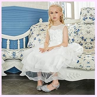 Furdeour Girls Dress Shoes Princess Crystal High Heels Closed Toe Party Wedding Flower Girls Shoes Toddler Little Big Kid
