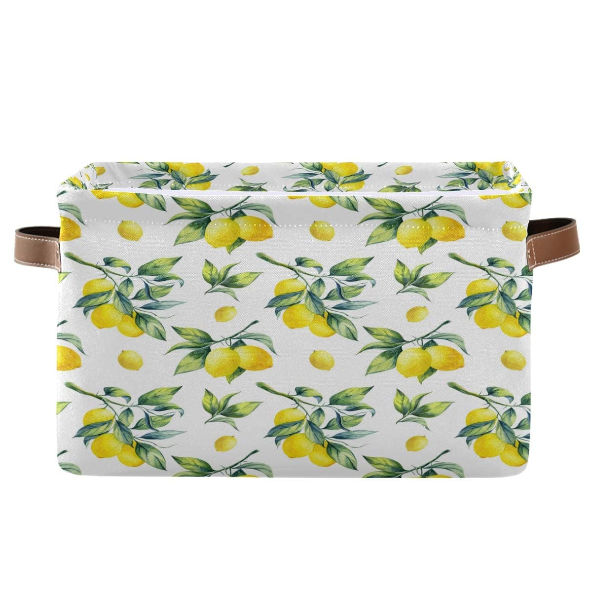 senya Large Foldable Storage Basket, Lemon Pattern Fabric Storage Bin Organizer Bag with Handles 15 x 11 x 9.5 inch