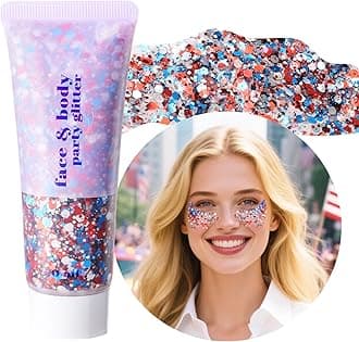 DAGEDA Red White Blue Body Glitter, 4th of July Outfits Accessories for Women, USA Flag Face Glitter Makeup, Fourth of July Patriotic Independence Day Hair Accessories Party Costumes