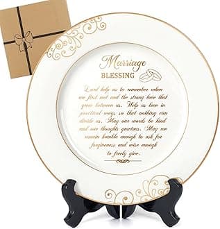 Anniversary Wedding Gifts for Couples 2025 - Marriage Blessing Plate with 24k Gold Foil Decorations, Engagement Bridal Shower Birthday Gifts for Wife Husband, Ceramic 9"