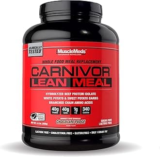 MuscleMeds CARNIVOR LEAN MEAL whole food meal replacement shake, MRE, beef protein isolate, white potato, sweet potato, 40g protein, 40 g carbs, lactose free, sugar free, Chocolate Fudge 20 servings