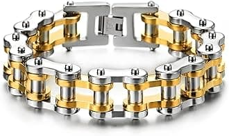 Heavy Sturdy Mens Motorcycle Chain Bike Chain Bracelet of Stainless Steel Silver Color Polished