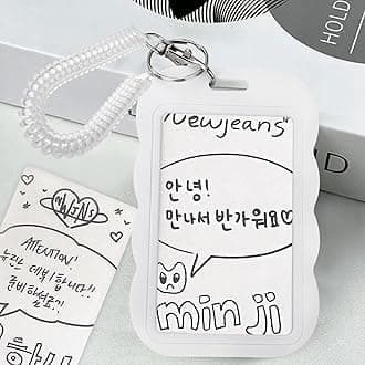 Acrylic Photocard Holder Keychain Photo Card Holders 3 Inch ID Badge Holder Bus Credit ID Bank Card Holders (Waves White)