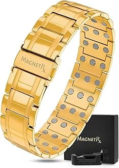 MagnetRX® 3X Strength Titanium Magnetic Bracelet – Magnetic Bracelets for Men – Premium Fold-Over Clasp and Adjustable Length with Sizing Tool (Gold)