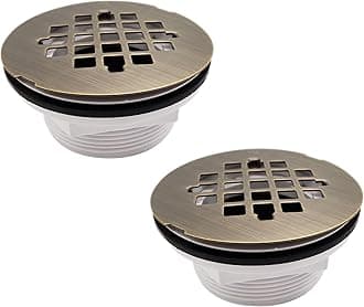 Westbrass D206P-2-06 2" No-Caulk PVC Compression Shower Drain with 4-1/4" Round Grid Cover, Antique Brass (2-Pack)