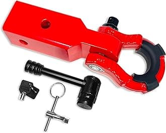 GearAmerica 2.5"x2.5" Uber PRO Hitch Receiver – Heavy Duty Steel – for Class 5 Vehicles – Safe and Strong Anchor Point for 4x4s, Trucks, and SUVs - 10 Ton WLL, 20 Ton MBS – Red