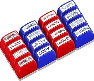 Crtiin 16 Pcs Office Stamp Set Message Self Inking Rubber Stamp Set for Office Stamps Completed Faxed Scanned Stamps for Message Supplies(Red, Blue)