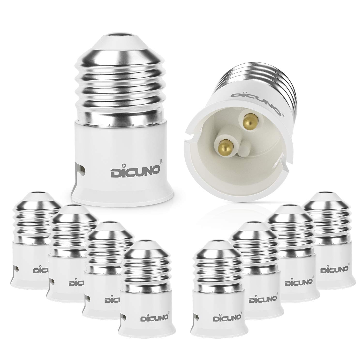 DiCUNO E27 to B22 Socket Converter, Screw to Bayonet Socket Adapter, ES to BC Lamp Base Adapter for LED Bulbs and Incandescent and CFL Bulbs (10 Packs)