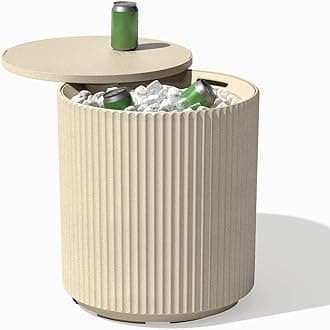 Outdoor Cooler Side Table - 2 in 1 - Designed for use as Outdoor Side Table, Patio Table, Portable Bar, Patio Bar, Ice Chest - Sandstone, 18.5 inches