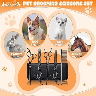 Professional Dog Grooming Scissors Set, 7 Inch/8 Inch Pet Grooming Scissors Chunkers Shears for Dog, Curved Dog Grooming Scissors, Thinning Shears for Dog with Grooming Comb
