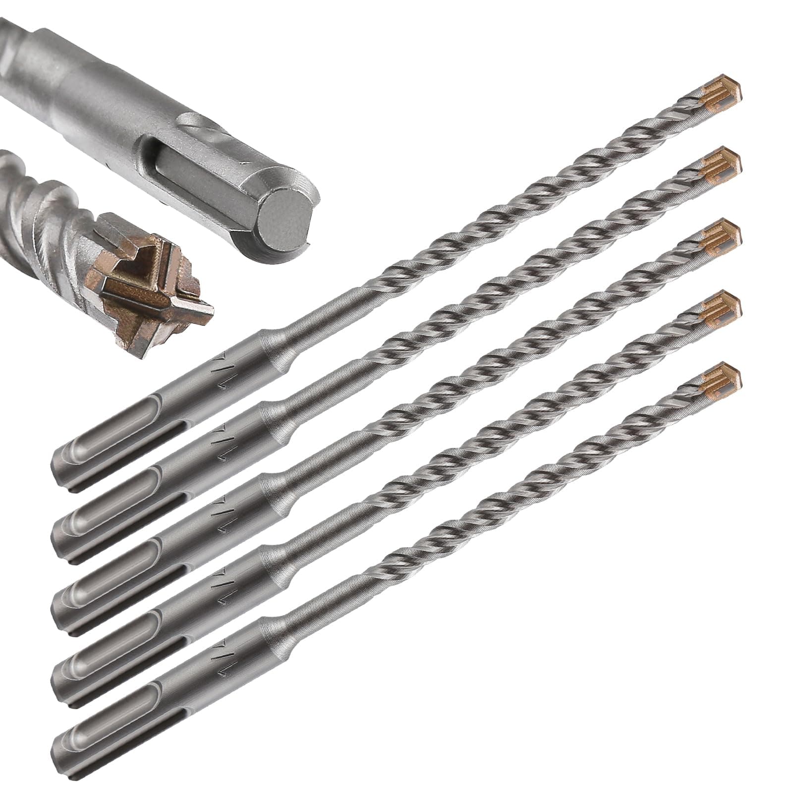 5pcs 1/4" X 6"-4" Cross-Type Double Thread Carbide Drill Bits for Concrete, Brick, Stone, Hammer Drill
