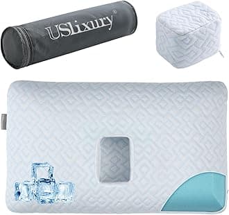USlixury Piercing Pillow - Ear Piercing Pillow with Foam Plug, 4''H Ear Pillow with 5.1*3.2 and Off Center Ear Hole, Soft CertiPUR-US Memory Foam Piercing Pillow for Side Sleepers, Cooling Ear Pillow