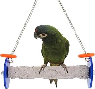 Roll Bird Swing - Pumice Perch Bird Toys Trims Nails and Beaks, Safe and Non-Toxic Bird Cage Accessories for Small and Large Birds, Swinging Toys Birds Will Love, Medium 9 Inches