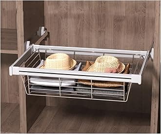 Wardrobe Pull Out Baskets Slide Rail Cabinet Storage Basket, Suitable for Sorting Wardrobe Clothes and Storage and Air Drying of Kitchen Utensils (Color : Silver, Size : 564-614mm)