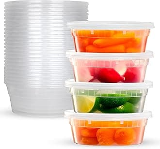 Deli Plastic Storage Containers with Lids [24 Sets] 8 Oz - Reusable Food Containers for Home & Business - Microwave & Freezer friendly - Dishwasher safe - Secure & Tight fitting Covers