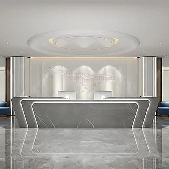 Reception Desk - Stylish Front Desk, Checkout Counter, Retail Counter with Hidden Light Feature, Customizable Logo, No Assembly Required, Designed for Immediate Use (Gray A, 72")