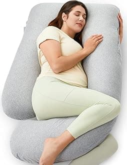 momcozy U Shaped Pregnancy Pillows with Cotton Removable Cover, 57 Inch Full Body Pillow Maternity Support, Must Have for Pregnant Women, Hatha Grey