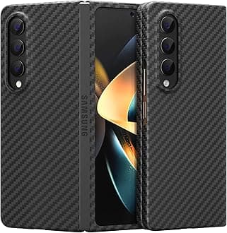 MEMUMI Real Carbon Fiber for Samsung Galaxy Z Fold 4 5G Case, Sturdy Durable Carbon 0.5 mm Slim Case for Galaxy Z Fold4 Carbon Fiber Aramid Fiber with Military-Grade Drop Protection Black
