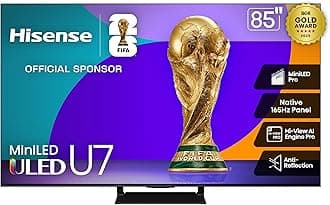 85" U7 Mini-LED ULED 4K UHD Best Premium Gaming Google Smart TV (85U75QG, 2025 Model) - QLED, Native 165Hz, VRR 288, Up to 3000 Nits, HDR10+, Dolby Vision IQ · Atmos, IMAX Enhanced, 2.1.2 Ch