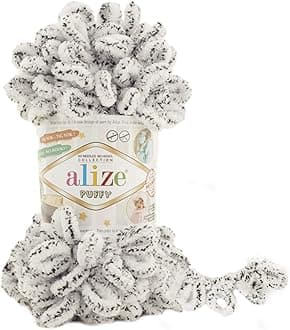alizePuffy Knitting Yarn 100 g, Patented Innovation, Loop Knitting without Needles, Colour: 686 White Black