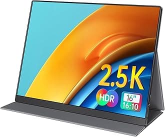 2k Portable Monitor 16inch 2560X1600 USB C Laptop Monitor HDMI Computer Display HDR IPS Gaming Screen w/Smart Cover & Dual Speakers, Travel Monitor for PC Mac Phone Xbox PS5 Switch Laptop