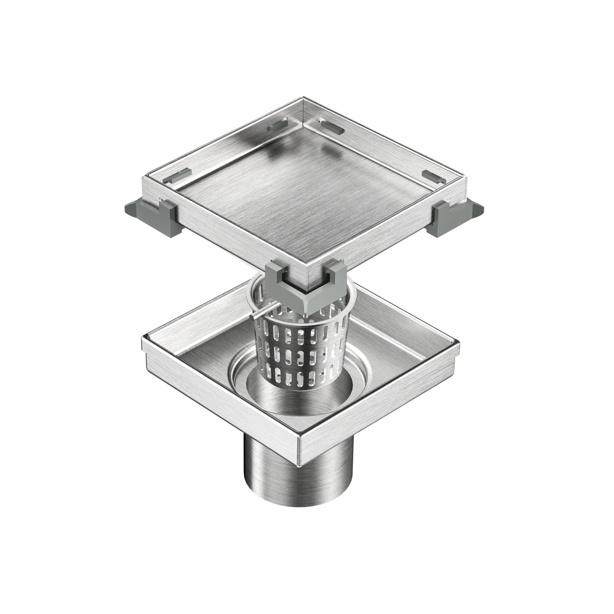 Square Shower Drain with Removable Tile insert Grate, 4-Inch, Brushed 304 Stainless Steel, With WATERMARK&CUPC Certified, Includes Hair Strainer