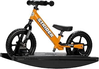 Strider 12” Sport Bike + Rocking Base - Helps Teach Baby How to Ride a Balance Bicycle - for Kids 6 Months to 5 Years - Easy Assembly & Adjustments