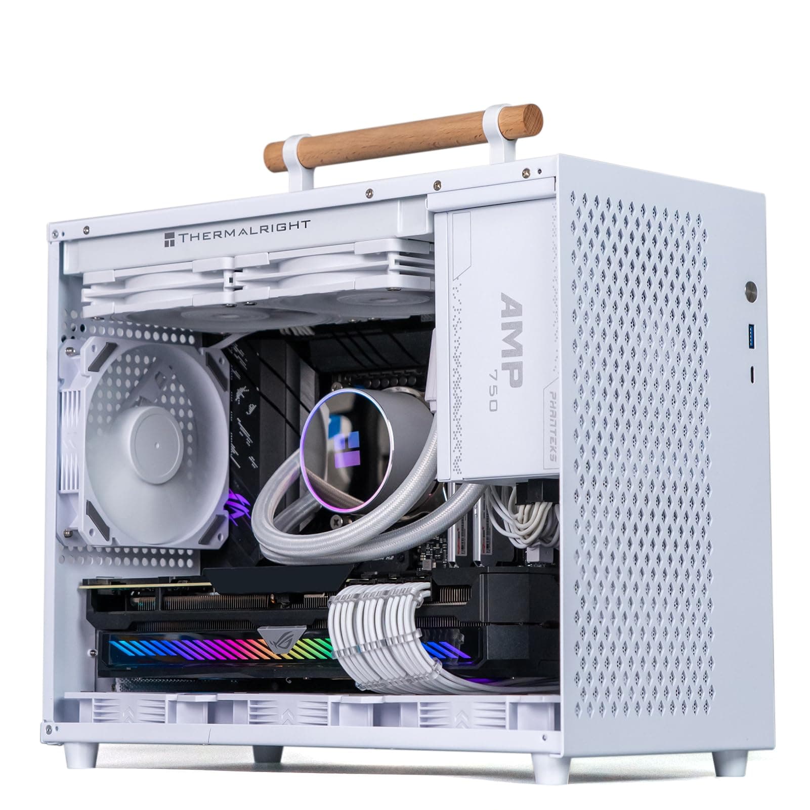 Fawoonu Portable Computer Case Cold Rolled Shell PC Gaming Case Desktop PC Case 360mm Graphics Card ITX MATX Motherd ATX Power Supply, White