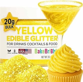Bulk 20g Yellow Edible Glitter for Drinks | Premium Edible Glitter for Cakes, Cocktails, Yellow Cake Decorating Decorations Food Grade, Vegan, Kosher, Halal, Gluten Free - Made in USA