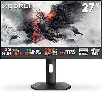 Monitor, 27” 1ms 200Hz Gaming Monitor, Mini-LED Panel- 1440P WQHD 300000:1 Contrast Ratio Computer Screen, HDR 1000 Display, 97% DCI-P3, Tilt Adjustable, HDMI/DP, Eye Care