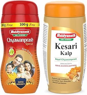Baidyanath Asli Ayurved Chyawanprash Special, 1kg + 100g Free for Adults & Kids & Baidyanath Asli Ayurved Kesari Kalp Royal Chyawanprash 1 Kg - Enriched With Gold, Silver And Saffron, Pack of 1