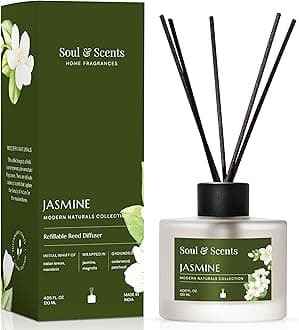 Soul & Scents 120Ml Jasmine Reed Diffuser Set | Free 6 Fiber Reed Sticks |Toxin Free & Stress Relief | Long Lasting | Smoke Less Room Freshener for Home, Bedroom, Living Room & Office