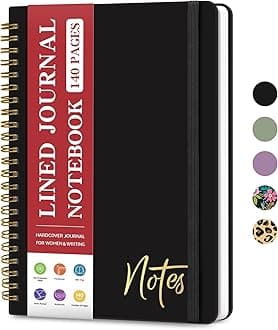 ZOTIA Ruled Spiral Journal Notebook, Business Hardcover College Writing and Lined Magazines for Women, Professional Notebooking, 140 Pages - Black