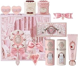 Cake Charm Set,Strawberry Cupid 12-Piece Makeup Gift Box Set,Lip Cream+Liquid Blush+Makeup Palette+Hand Mirror+Solid Perfume+Hair Clip+Cushion Powder Puff+Eyeshadow Brush+Gift Box