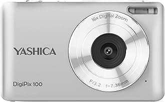 Yashica DigiPix 100 Digital Camera - FHD 1080P Point and Shoot with 16X Zoom, Supports Micro SD Cards - Silver