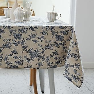 YiHomer Pastoral Rectangle Tablecloth - 60 x 84 Inch Table Cloth - Washable Table Cover with Dust-Proof Wrinkle Resistant for Restaurant, Picnic, Indoor and Outdoor Dining, Floral (Dark Blue)