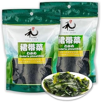YUHO First-grade Wakame Raw Material, Hand-Harvested, Sun Dried Seaweed, Soft Texture, Mild Taste, HACCP certification 2.12 Oz Bags (Pack of 2)