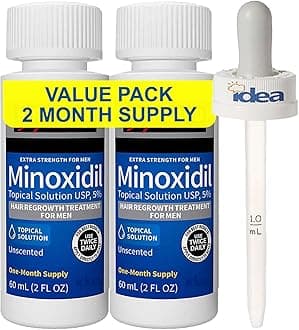 Extra Strength Minoxidil 5% Topical Solution Compatible with Kirkland (2-Month Supply) with Idea Shop USA Dropper | Growth Treatment and Hair Loss Prevention (2 Fl Oz - Pack of 2)