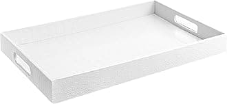 Beautiful Modern Elegant White 18"x12" Rectangle Alligator Decorative Ottoman Coffee Table Perfume Living Room Kitchen Serving Tray With Handles By Home Redefined For All Occasion's