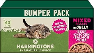 Harringtons Complete Wet Pouch Grain Free Hypoallergenic Adult Cat Food Mixed in Jelly Pack 40x85g - Beef, Chicken, Salmon & Tuna- Making Mealtimes Meatier