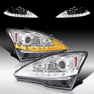 Autozensation Compatible with 2006-2010 Lexus IS250 IS350, Left + Right Pair Headlamps Assembly, SMD LED Turn Signal Chrome Projector Headlights