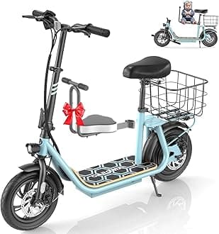 CaromaPeak 1200W Electric Scooter with Seat, Electric Scooter Adults with 12" Tires, 500Wh Battery up to 30 Miles&20MPH, Foldable Electric Bike with Seat for Commuting(Blue)