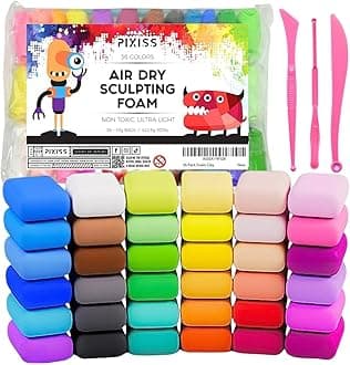 36 Color Air Dry Foam Clay for Sculpting and Cosplay Set - Ultralight, Soft, and Pliable Air Dry Modeling Clay Clay Foam - Safe and No Baking Required